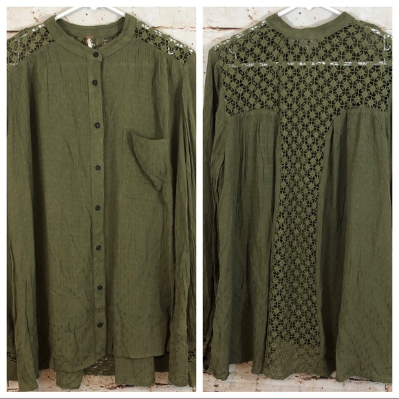 Free People The Best Blouse green crochet button - Picture 3 of 7